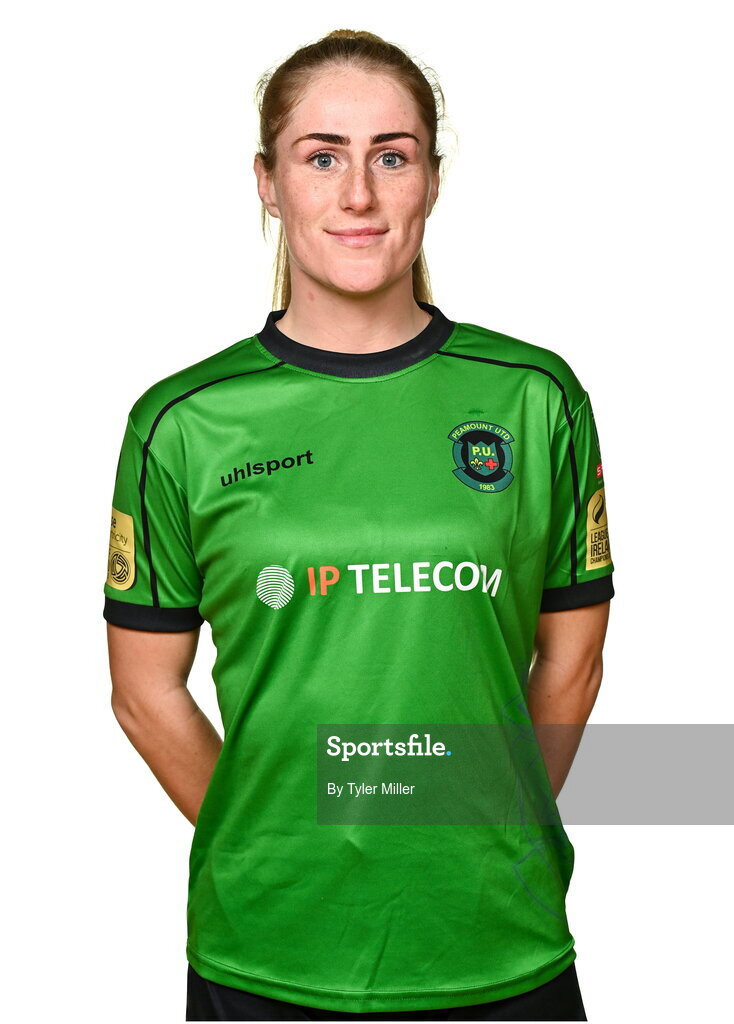 14 February 2024; Shannon Thomas poses for a portrait during a Peamount United FC squad portraits at PRL Park in Greenogue, Dublin. Photo by Tyler Miller/Sportsfile