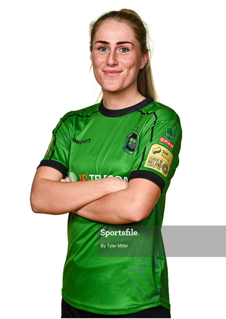 14 February 2024; Shannon Thomas poses for a portrait during a Peamount United FC squad portraits at PRL Park in Greenogue, Dublin. Photo by Tyler Miller/Sportsfile