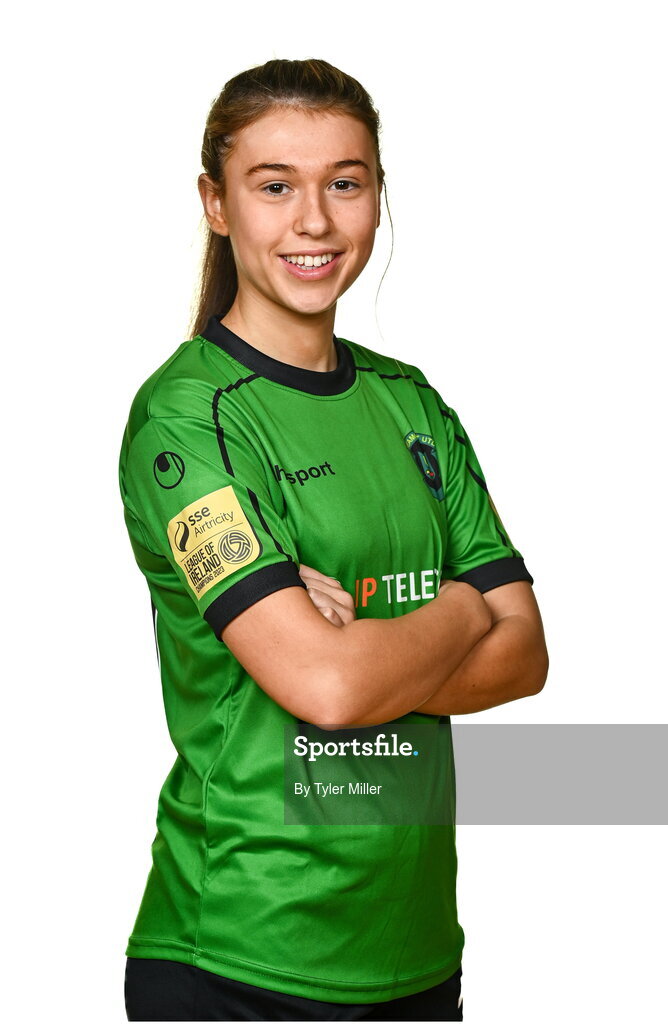 14 February 2024; Jess Fitzgerald poses for a portrait during a Peamount United FC squad portraits at PRL Park in Greenogue, Dublin. Photo by Tyler Miller/Sportsfile