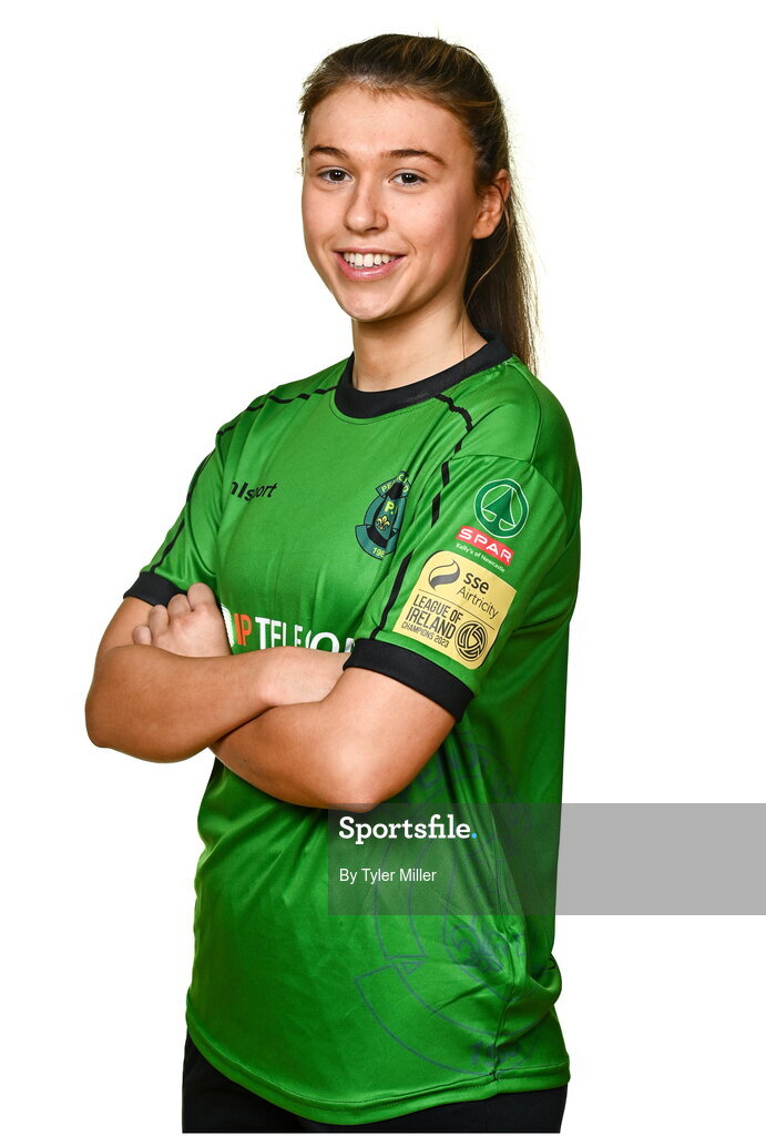14 February 2024; Jess Fitzgerald poses for a portrait during a Peamount United FC squad portraits at PRL Park in Greenogue, Dublin. Photo by Tyler Miller/Sportsfile