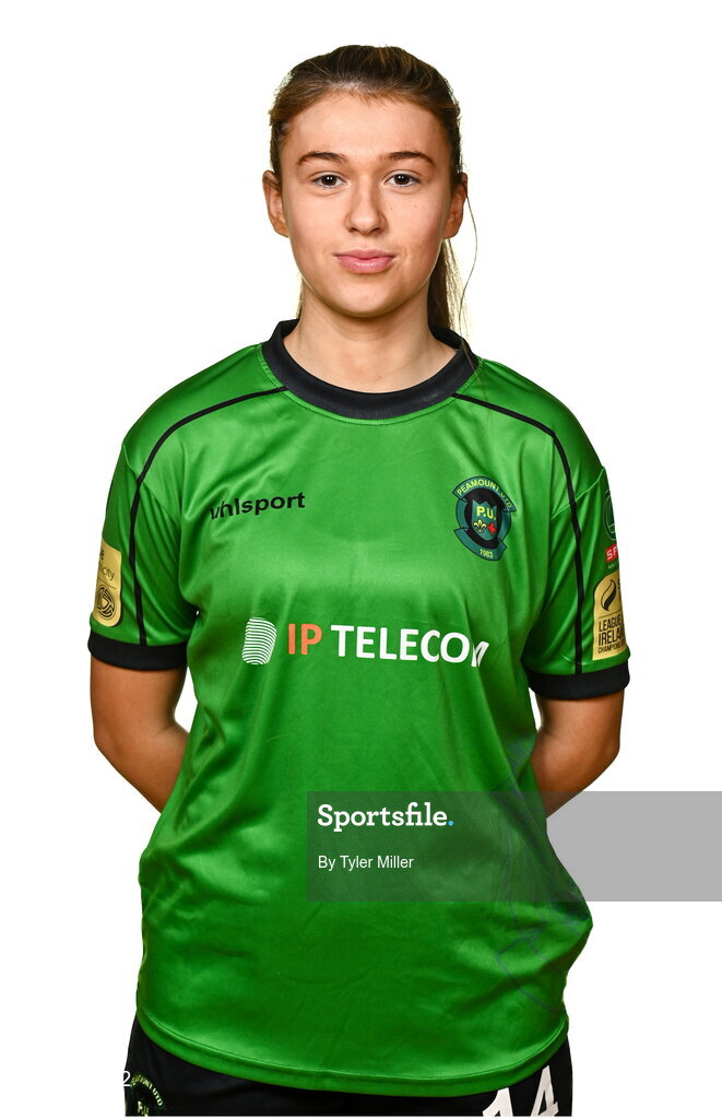 14 February 2024; Jess Fitzgerald poses for a portrait during a Peamount United FC squad portraits at PRL Park in Greenogue, Dublin. Photo by Tyler Miller/Sportsfile