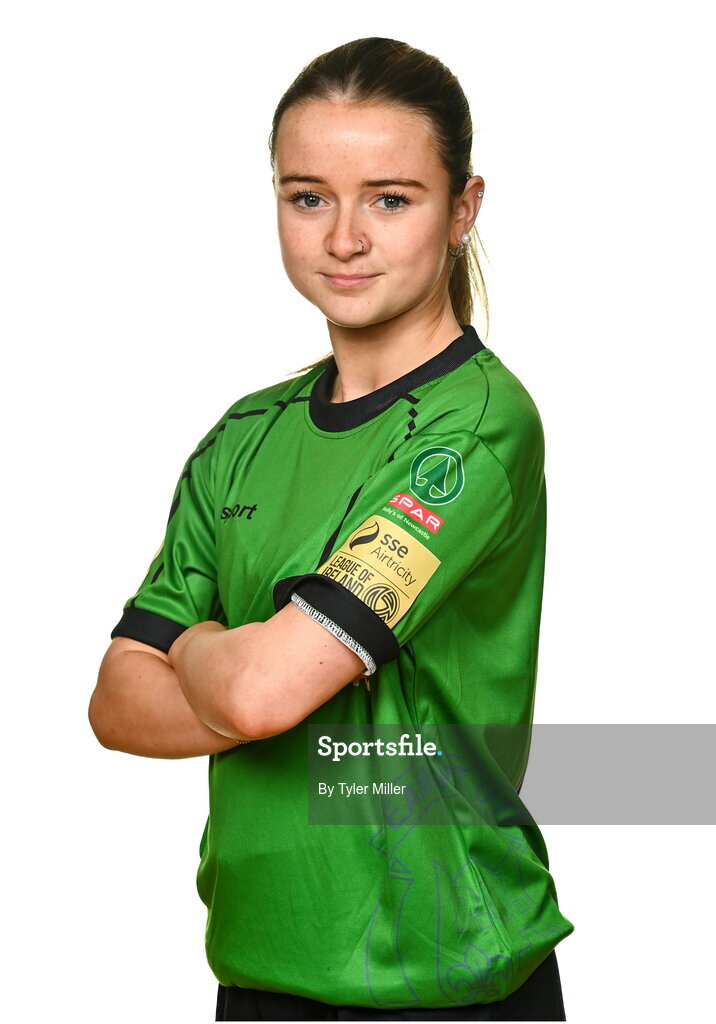 14 February 2024; Mia McGonnell poses for a portrait during a Peamount United FC squad portraits at PRL Park in Greenogue, Dublin. Photo by Tyler Miller/Sportsfile