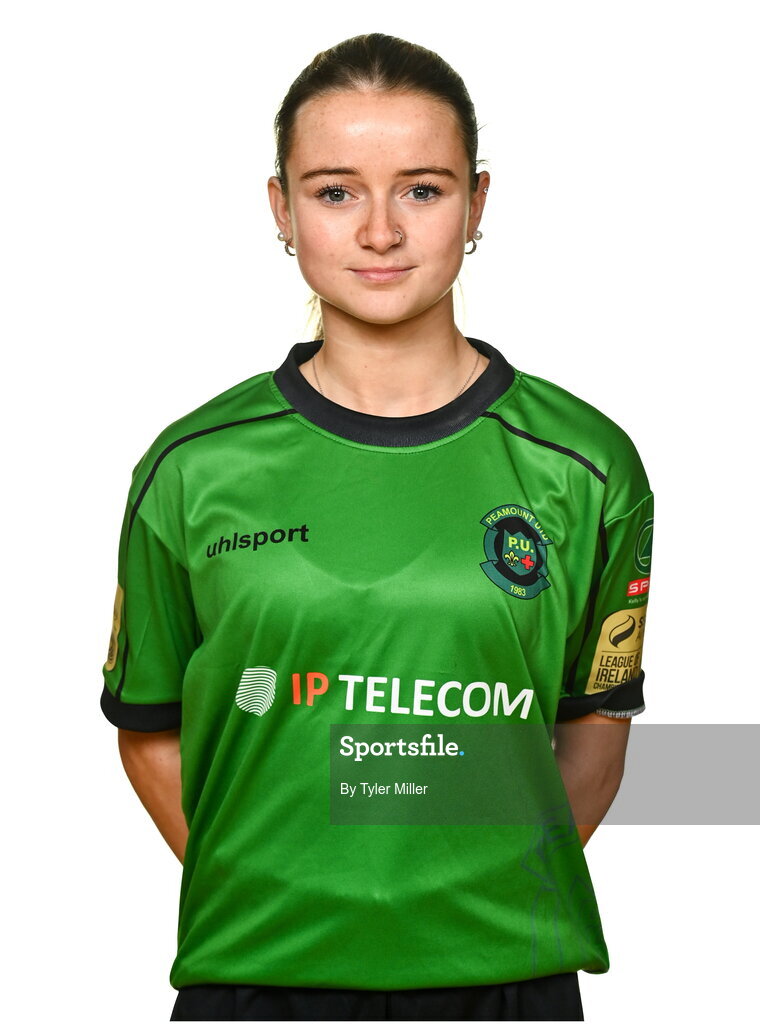 14 February 2024; Mia McGonnell poses for a portrait during a Peamount United FC squad portraits at PRL Park in Greenogue, Dublin. Photo by Tyler Miller/Sportsfile