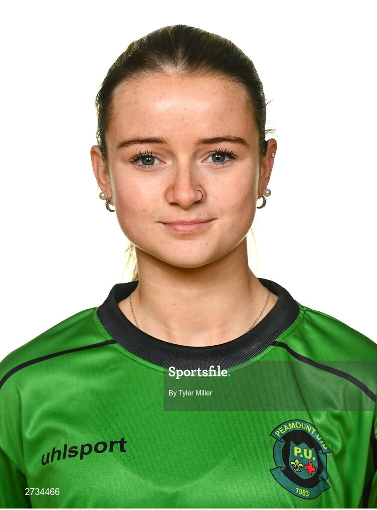 14 February 2024; Mia McGonnell poses for a portrait during a Peamount United FC squad portraits at PRL Park in Greenogue, Dublin. Photo by Tyler Miller/Sportsfile
