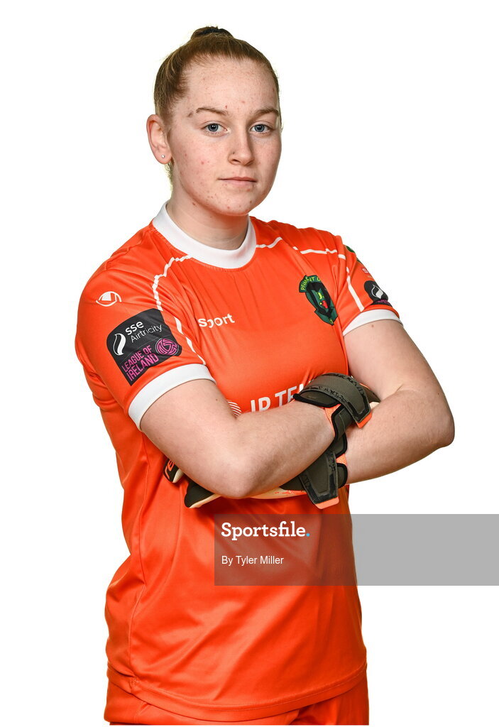 14 February 2024; Goalkeeper Niamh Richardson poses for a portrait during a Peamount United FC squad portraits at PRL Park in Greenogue, Dublin. Photo by Tyler Miller/Sportsfile