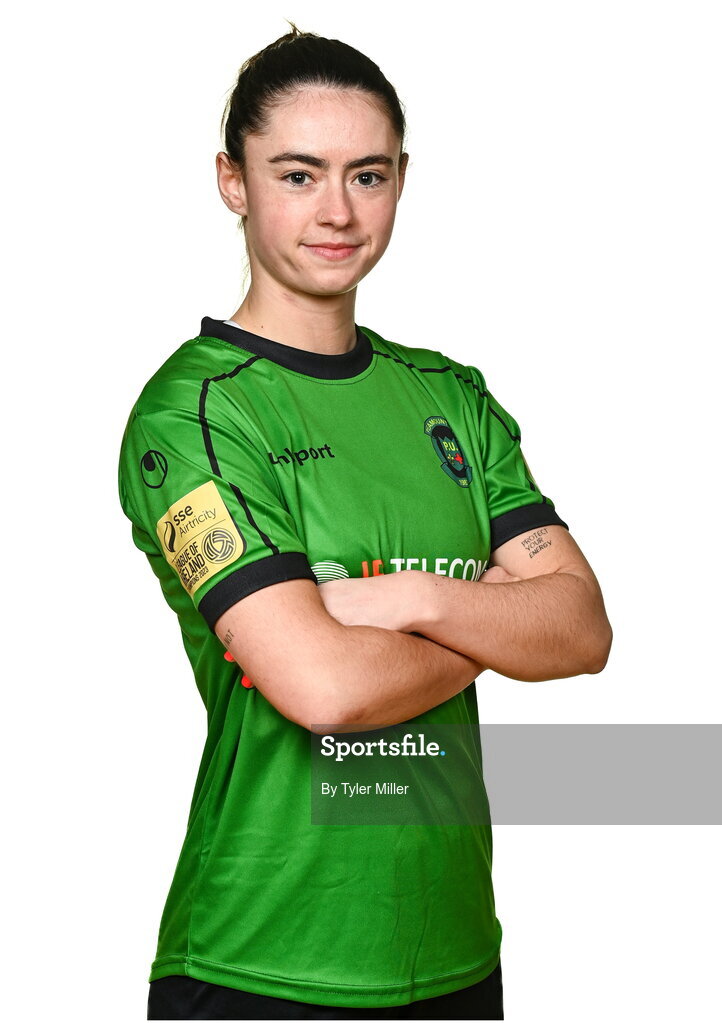 14 February 2024; Lauryn O'Callaghan poses for a portrait during a Peamount United FC squad portraits at PRL Park in Greenogue, Dublin. Photo by Tyler Miller/Sportsfile