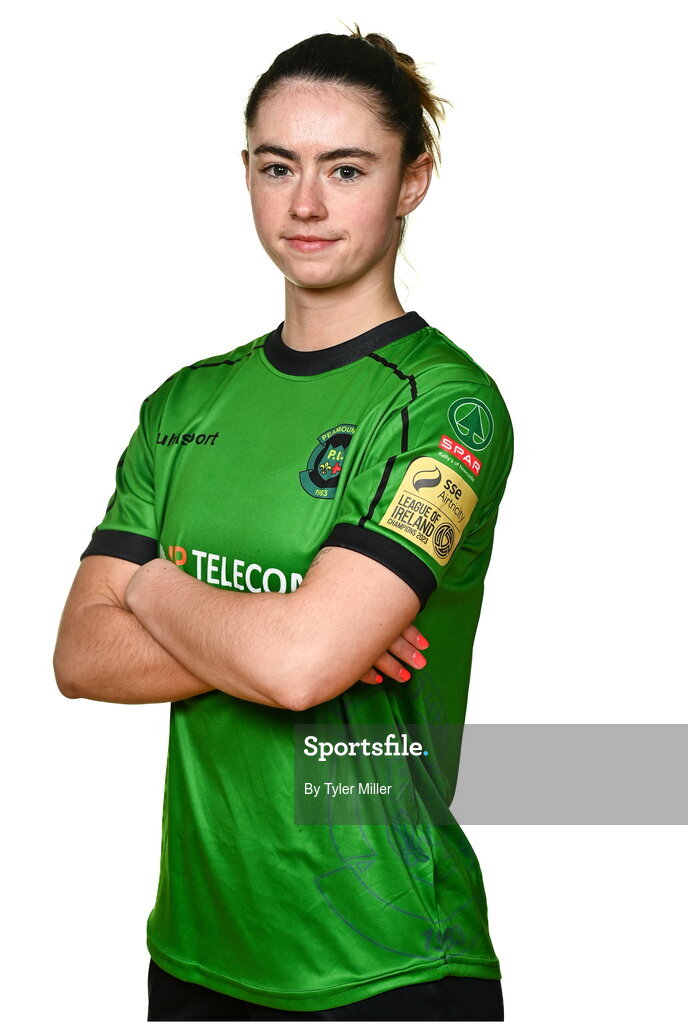 14 February 2024; Lauryn O'Callaghan poses for a portrait during a Peamount United FC squad portraits at PRL Park in Greenogue, Dublin. Photo by Tyler Miller/Sportsfile