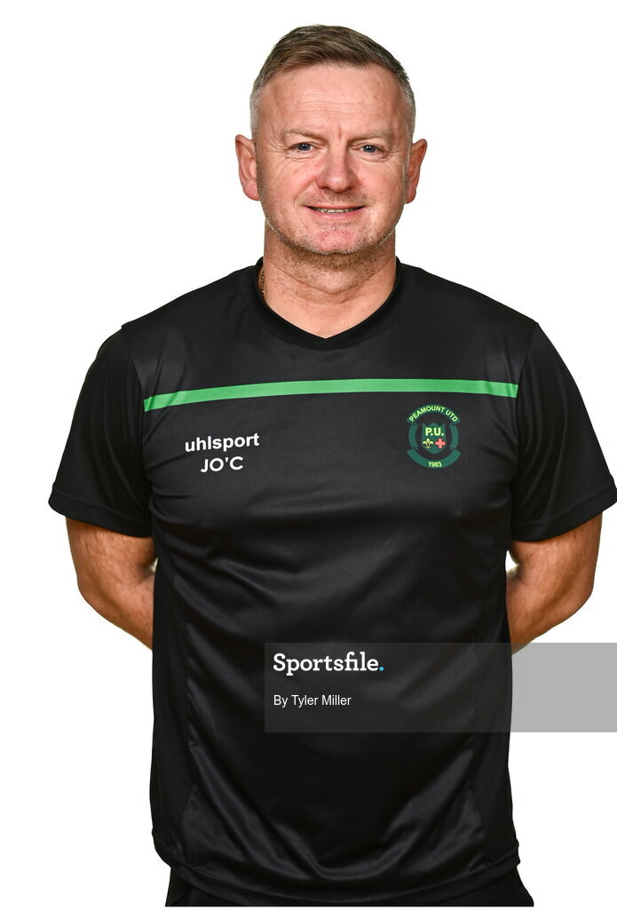 14 February 2024; Manager James O'Callaghan poses for a portrait during a Peamount United FC squad portraits at PRL Park in Greenogue, Dublin. Photo by Tyler Miller/Sportsfile