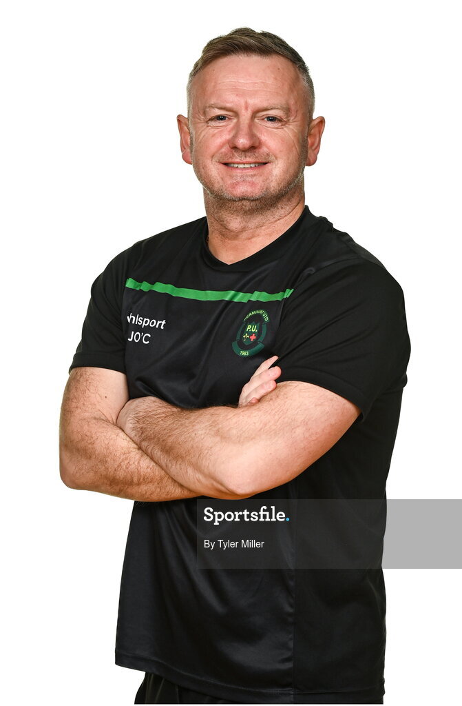 14 February 2024; Manager James O'Callaghan poses for a portrait during a Peamount United FC squad portraits at PRL Park in Greenogue, Dublin. Photo by Tyler Miller/Sportsfile