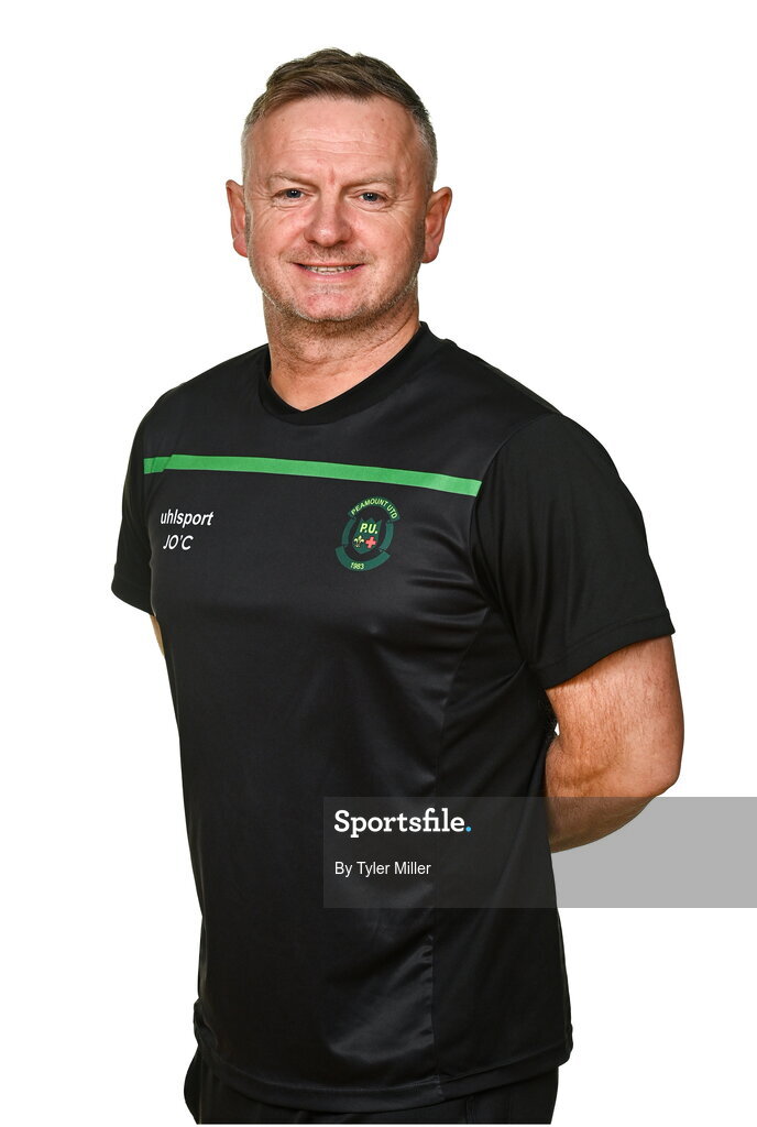 14 February 2024; Manager James O'Callaghan poses for a portrait during a Peamount United FC squad portraits at PRL Park in Greenogue, Dublin. Photo by Tyler Miller/Sportsfile