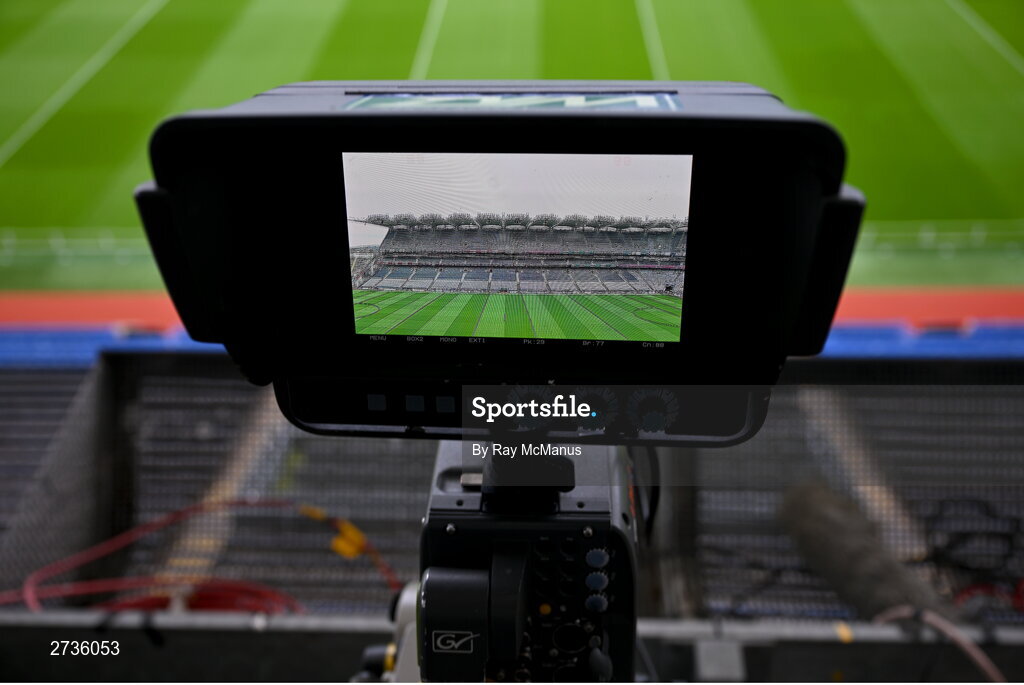 17 February 2024; A general view of Croke Park as seen through the screen of a broadcast camera before the Allianz Football League Division 1 match between Dublin and Roscommon at Croke Park in Dublin. Photo by Ray McManus/Sportsfile