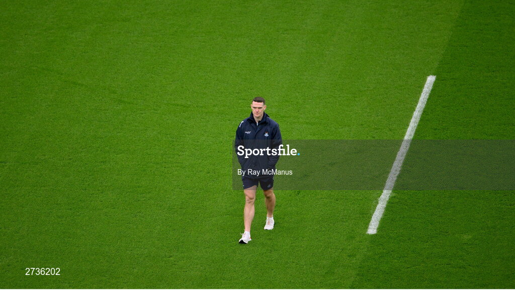 17 February 2024; Brian Fenton of Dublin walks the pitch before the Allianz Football League Division 1 match between Dublin and Roscommon at Croke Park in Dublin. Photo by Ray McManus/Sportsfile