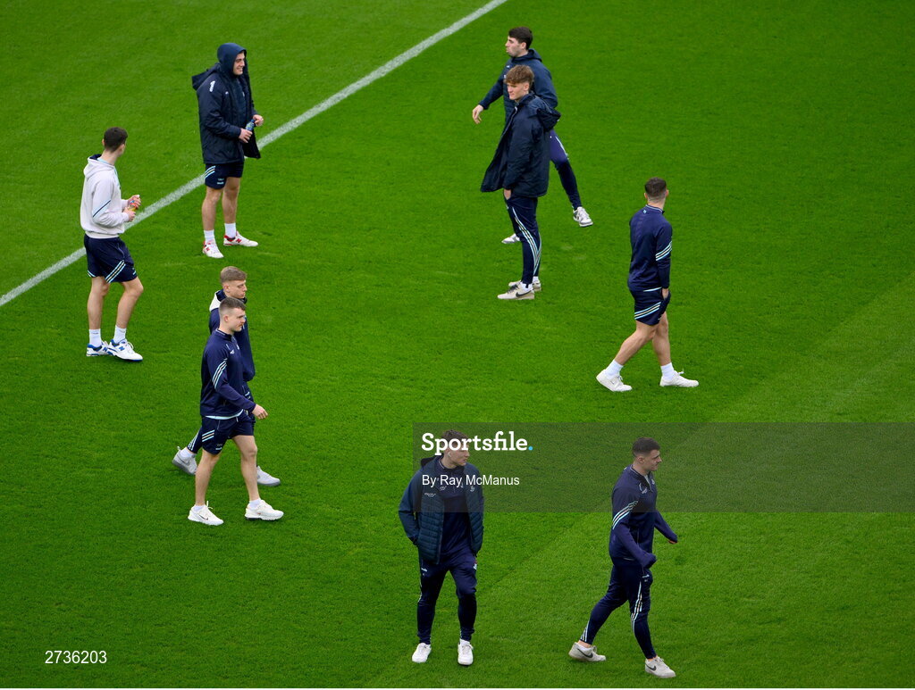 17 February 2024; Dublin players walk the pitch before the Allianz Football League Division 1 match between Dublin and Roscommon at Croke Park in Dublin. Photo by Ray McManus/Sportsfile