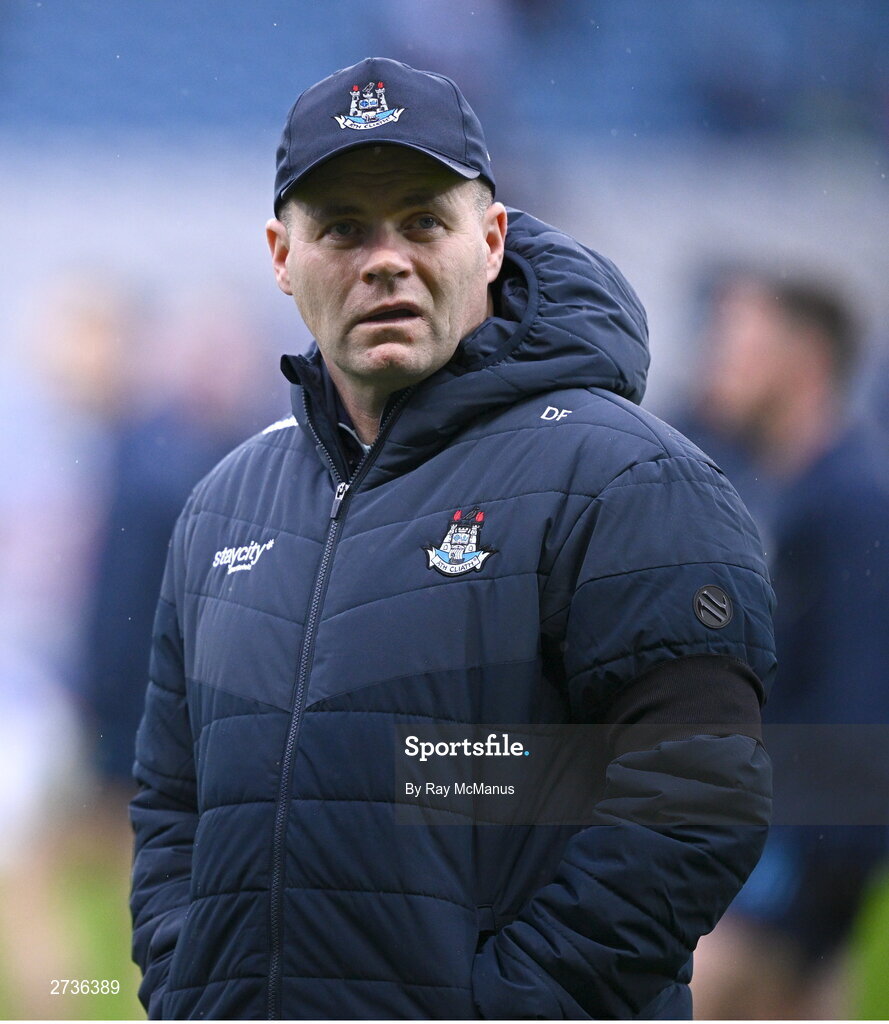 17 February 2024; Dublin manager Dessie Farrell before the Allianz Football League Division 1 match between Dublin and Roscommon at Croke Park in Dublin. Photo by Ray McManus/Sportsfile