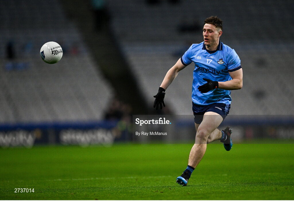 17 February 2024; John Small of Dublin during the Allianz Football League Division 1 match between Dublin and Roscommon at Croke Park in Dublin. Photo by Ray McManus/Sportsfile