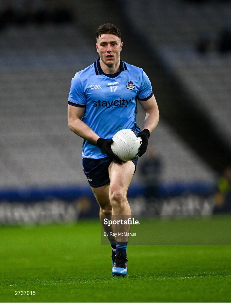 17 February 2024; John Small of Dublin during the Allianz Football League Division 1 match between Dublin and Roscommon at Croke Park in Dublin. Photo by Ray McManus/Sportsfile