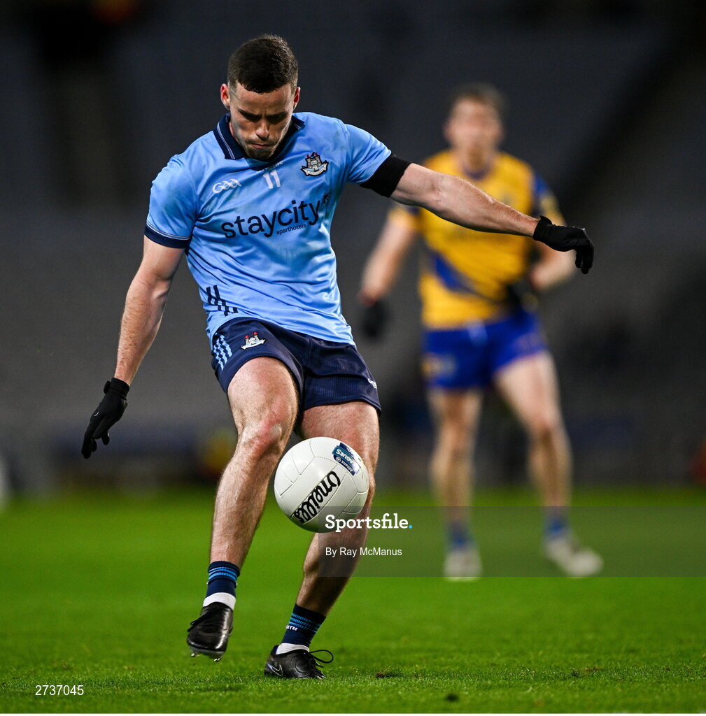 17 February 2024; Ross McGarry of Dublin during the Allianz Football League Division 1 match between Dublin and Roscommon at Croke Park in Dublin. Photo by Ray McManus/Sportsfile