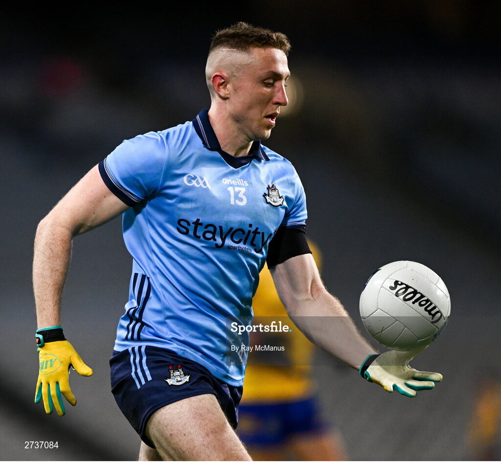 17 February 2024; Paddy Small of Dublin during the Allianz Football League Division 1 match between Dublin and Roscommon at Croke Park in Dublin. Photo by Ray McManus/Sportsfile