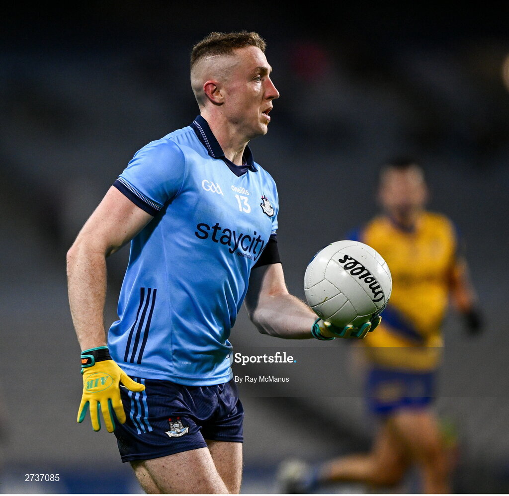 17 February 2024; Paddy Small of Dublin during the Allianz Football League Division 1 match between Dublin and Roscommon at Croke Park in Dublin. Photo by Ray McManus/Sportsfile