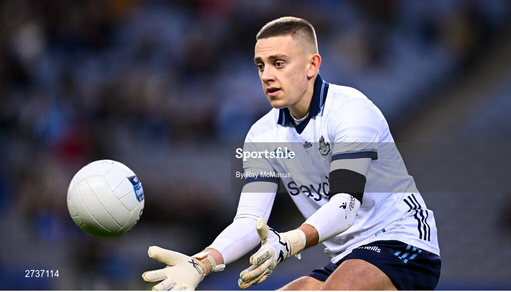 17 February 2024; Dublin goalkeeper David O'Hanlon during the Allianz Football League Division 1 match between Dublin and Roscommon at Croke Park in Dublin. Photo by Ray McManus/Sportsfile