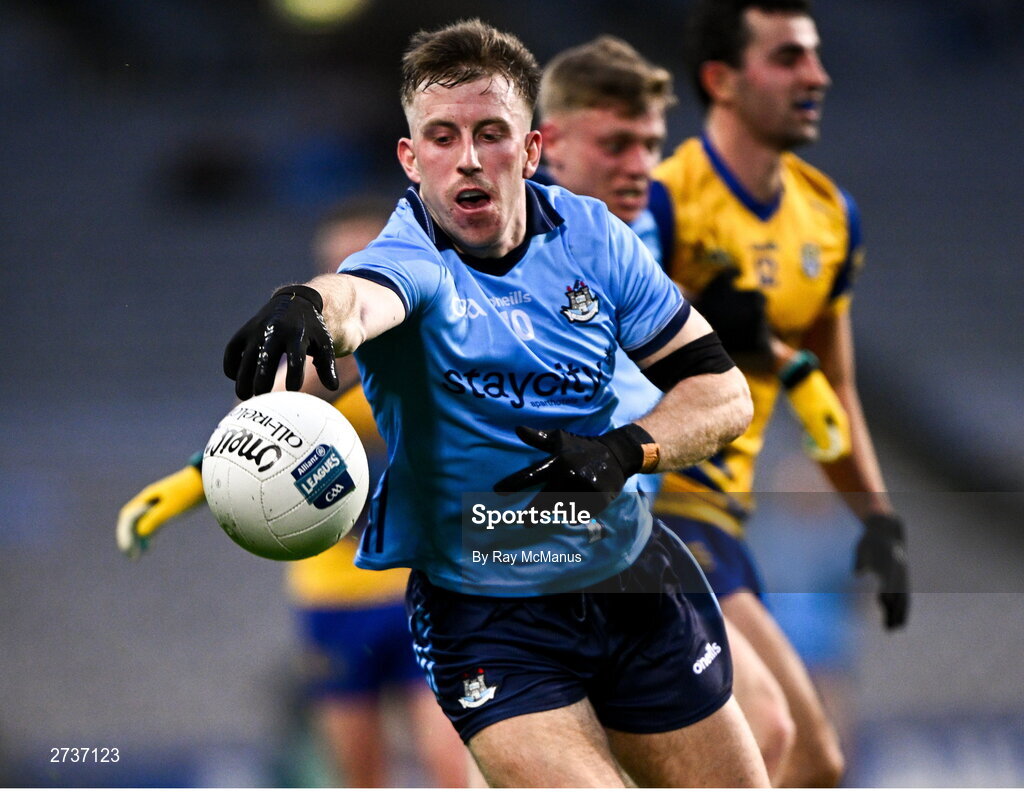 17 February 2024; Seán Bugler of Dublin during the Allianz Football League Division 1 match between Dublin and Roscommon at Croke Park in Dublin. Photo by Ray McManus/Sportsfile
