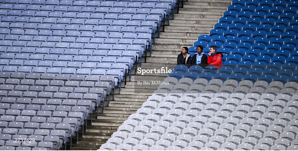 17 February 2024; Early arriving Dublin supporters take up their seats in the Cusack Stand before the Allianz Football League Division 1 match between Dublin and Roscommon at Croke Park in Dublin. Photo by Ray McManus/Sportsfile