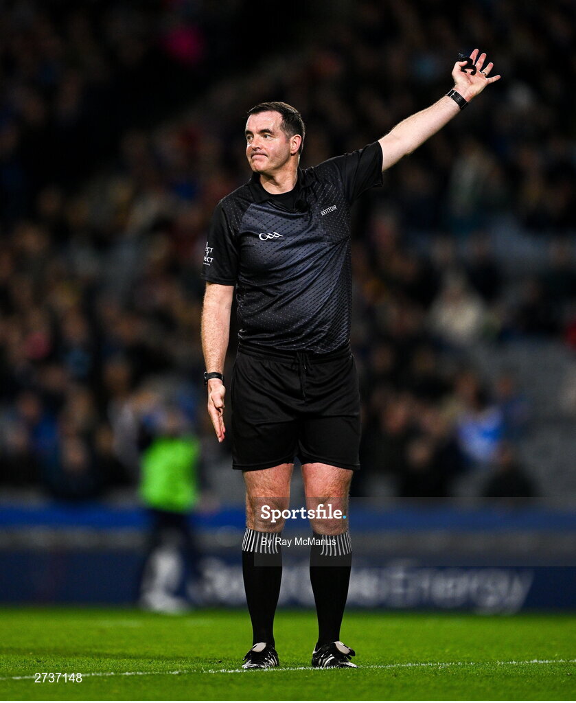 17 February 2024; Referee Seán Hurson during the Allianz Football League Division 1 match between Dublin and Roscommon at Croke Park in Dublin. Photo by Ray McManus/Sportsfile