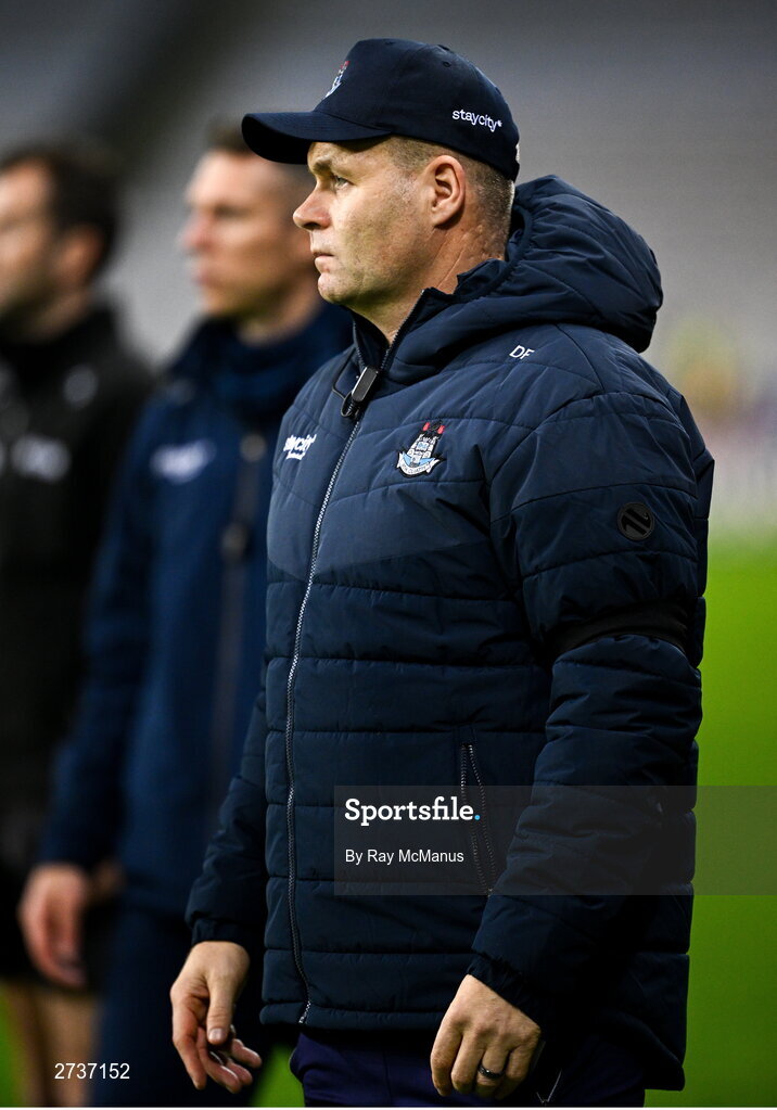 17 February 2024; Dublin manager Dessie Farrell during the Allianz Football League Division 1 match between Dublin and Roscommon at Croke Park in Dublin. Photo by Ray McManus/Sportsfile