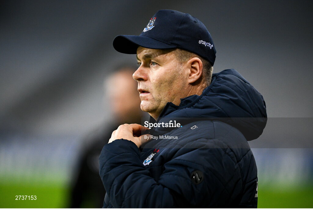 17 February 2024; Dublin manager Dessie Farrell during the Allianz Football League Division 1 match between Dublin and Roscommon at Croke Park in Dublin. Photo by Ray McManus/Sportsfile