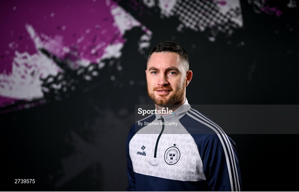 21 February 2024; Manager Eoin Wearen poses for a portrait during a Shelbourne FC squad portraits at Tolka Park in Dublin. Photo by Stephen McCarthy/Sportsfile