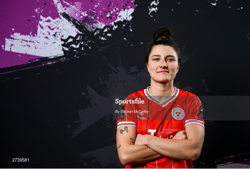 21 February 2024; Keeva Keenan poses for a portrait during a Shelbourne FC squad portraits at Tolka Park in Dublin. Photo by Stephen McCarthy/Sportsfile
