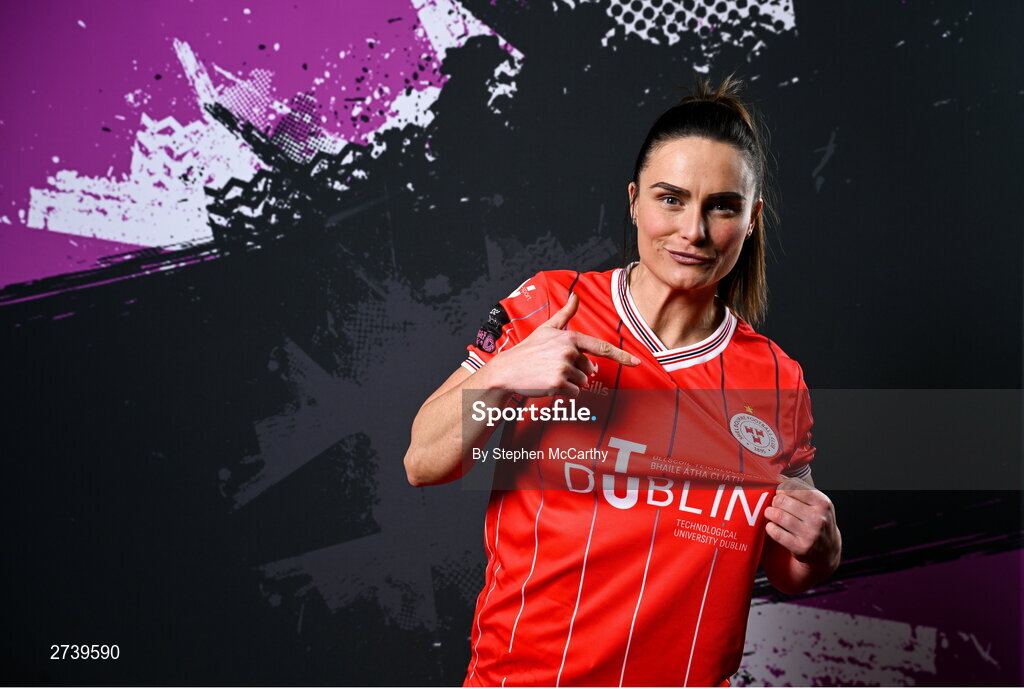 21 February 2024; Jemma Quinn poses for a portrait during a Shelbourne FC squad portraits at Tolka Park in Dublin. Photo by Stephen McCarthy/Sportsfile