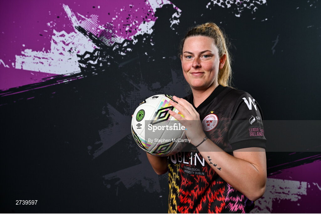21 February 2024; Goalkeeper Amanda McQuillan poses for a portrait during a Shelbourne FC squad portraits at Tolka Park in Dublin. Photo by Stephen McCarthy/Sportsfile