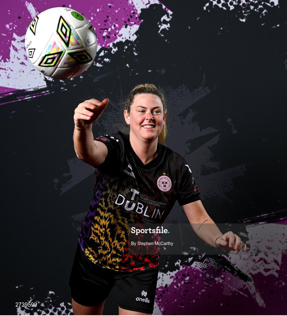 21 February 2024; Goalkeeper Amanda McQuillan poses for a portrait during a Shelbourne FC squad portraits at Tolka Park in Dublin. Photo by Stephen McCarthy/Sportsfile