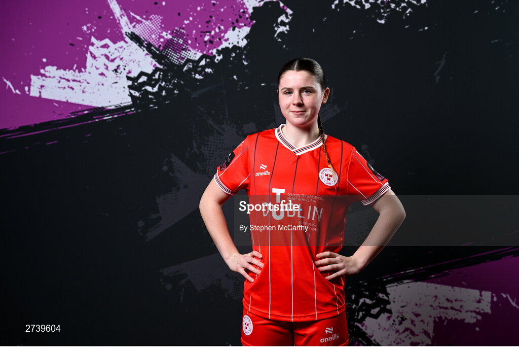 21 February 2024; Leah Riley poses for a portrait during a Shelbourne FC squad portraits at Tolka Park in Dublin. Photo by Stephen McCarthy/Sportsfile