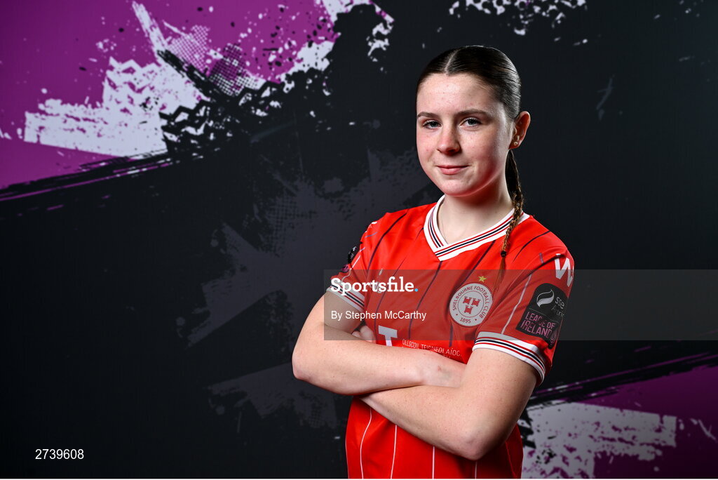 21 February 2024; Leah Riley poses for a portrait during a Shelbourne FC squad portraits at Tolka Park in Dublin. Photo by Stephen McCarthy/Sportsfile