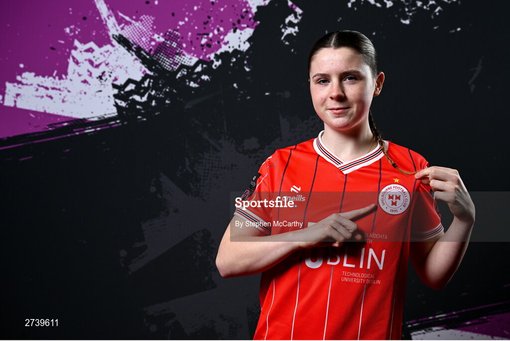 21 February 2024; Leah Riley poses for a portrait during a Shelbourne FC squad portraits at Tolka Park in Dublin. Photo by Stephen McCarthy/Sportsfile