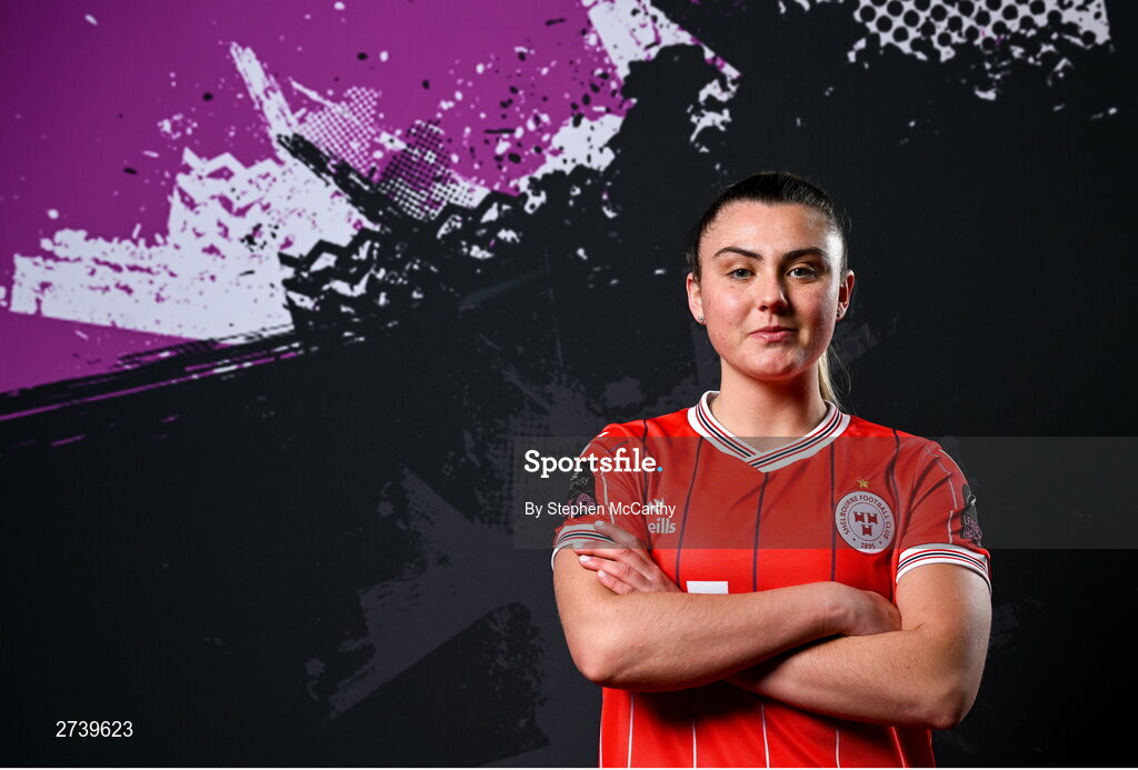 21 February 2024; Mia Dodd poses for a portrait during a Shelbourne FC squad portraits at Tolka Park in Dublin. Photo by Stephen McCarthy/Sportsfile