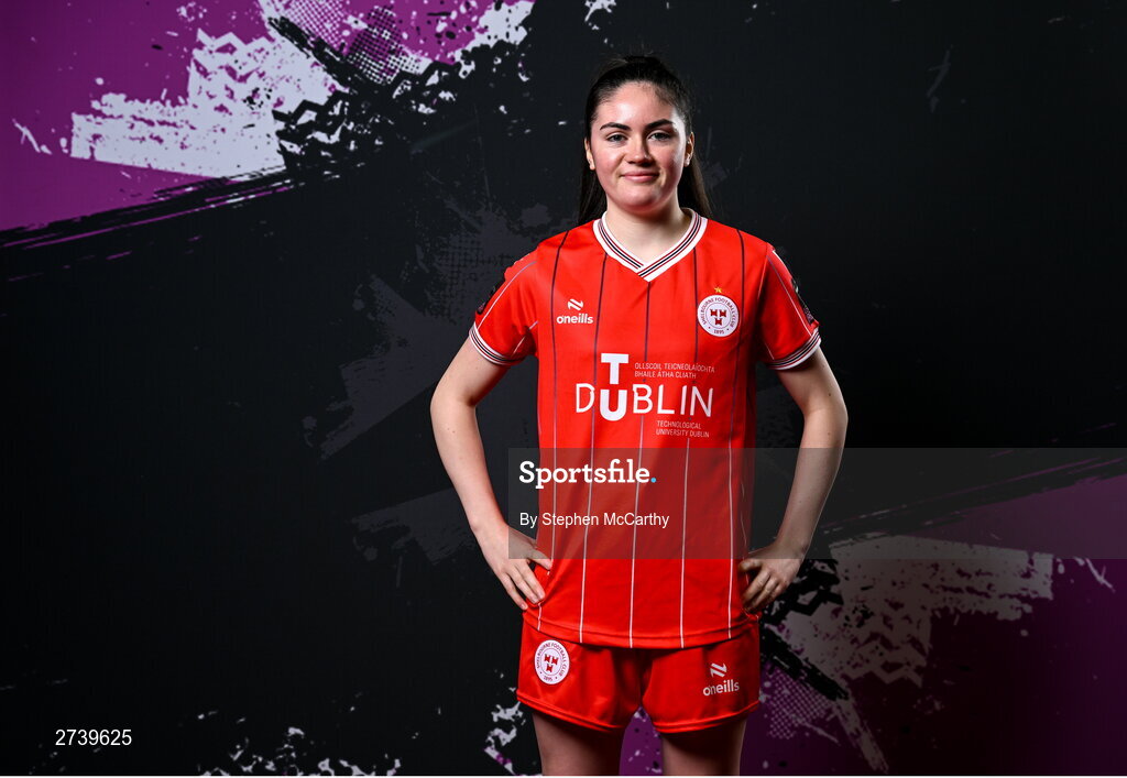 21 February 2024; Katie McCarn poses for a portrait during a Shelbourne FC squad portraits at Tolka Park in Dublin. Photo by Stephen McCarthy/Sportsfile