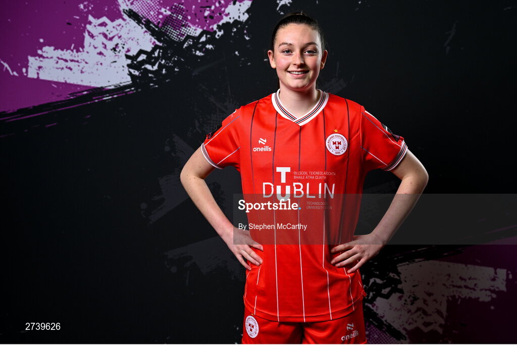 21 February 2024; Hannah Healy poses for a portrait during a Shelbourne FC squad portraits at Tolka Park in Dublin. Photo by Stephen McCarthy/Sportsfile