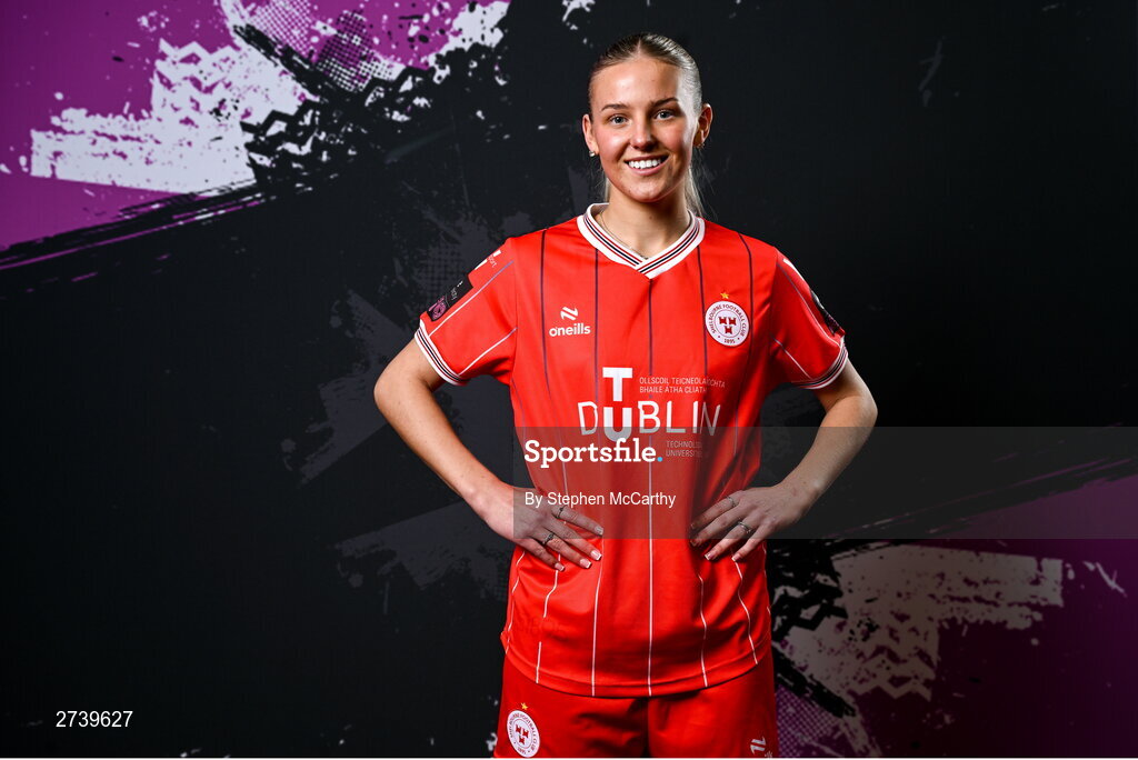 21 February 2024; Nia Hannon poses for a portrait during a Shelbourne FC squad portraits at Tolka Park in Dublin. Photo by Stephen McCarthy/Sportsfile