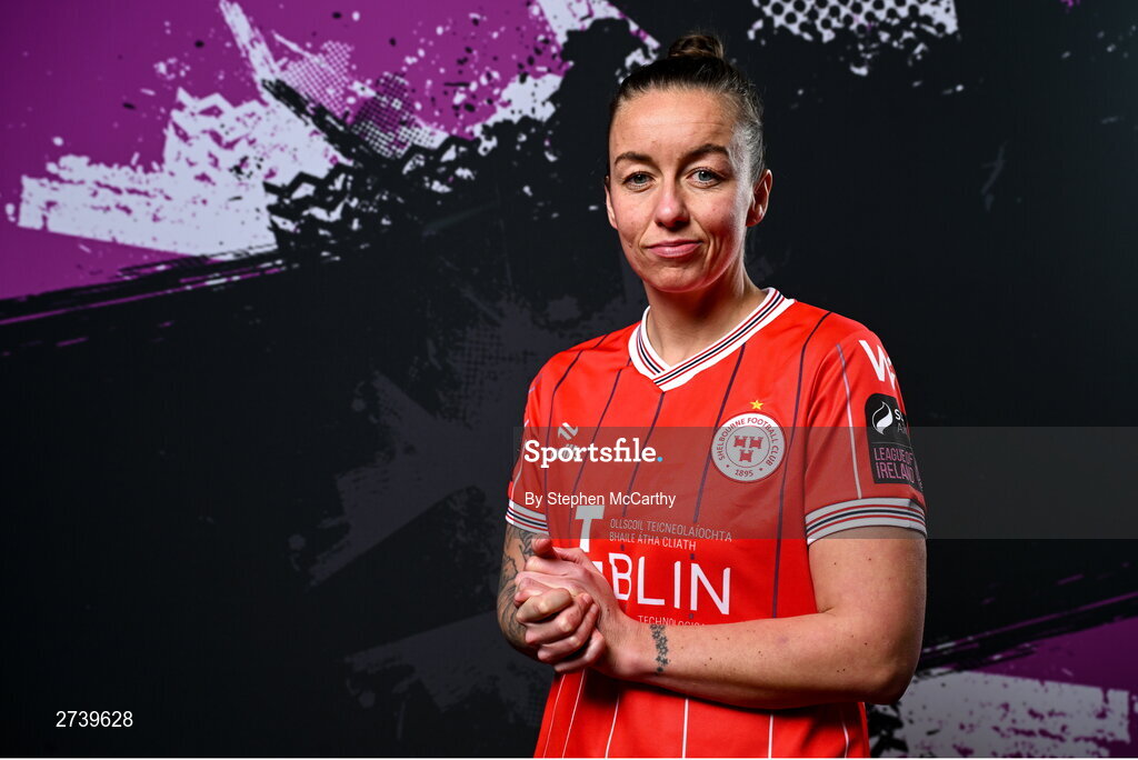 21 February 2024; Pearl Slattery poses for a portrait during a Shelbourne FC squad portraits at Tolka Park in Dublin. Photo by Stephen McCarthy/Sportsfile