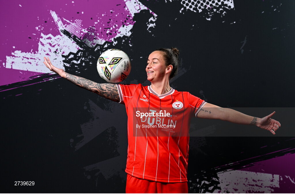 21 February 2024; Pearl Slattery poses for a portrait during a Shelbourne FC squad portraits at Tolka Park in Dublin. Photo by Stephen McCarthy/Sportsfile