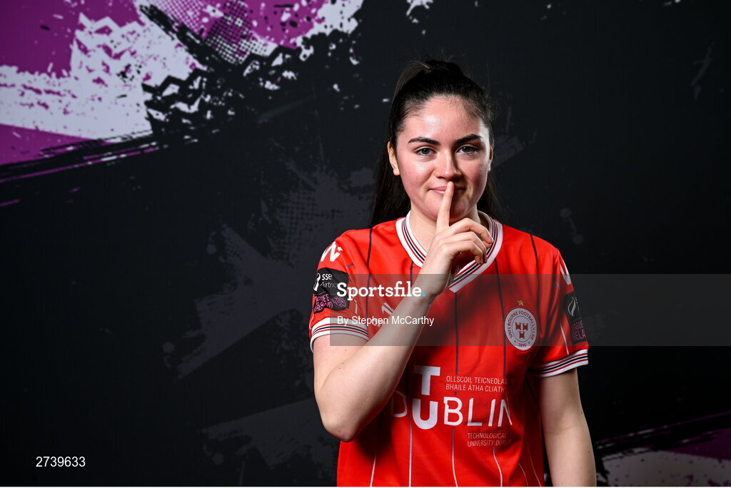 21 February 2024; Katie McCarn poses for a portrait during a Shelbourne FC squad portraits at Tolka Park in Dublin. Photo by Stephen McCarthy/Sportsfile