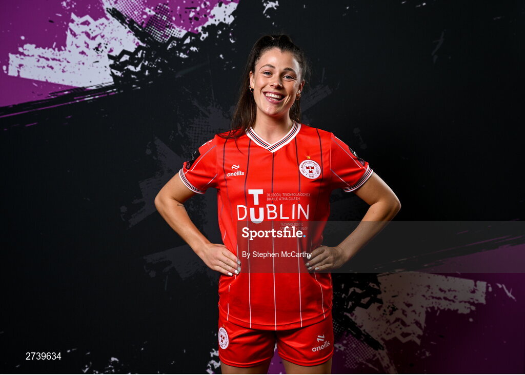 21 February 2024; Christie Gray poses for a portrait during a Shelbourne FC squad portraits at Tolka Park in Dublin. Photo by Stephen McCarthy/Sportsfile