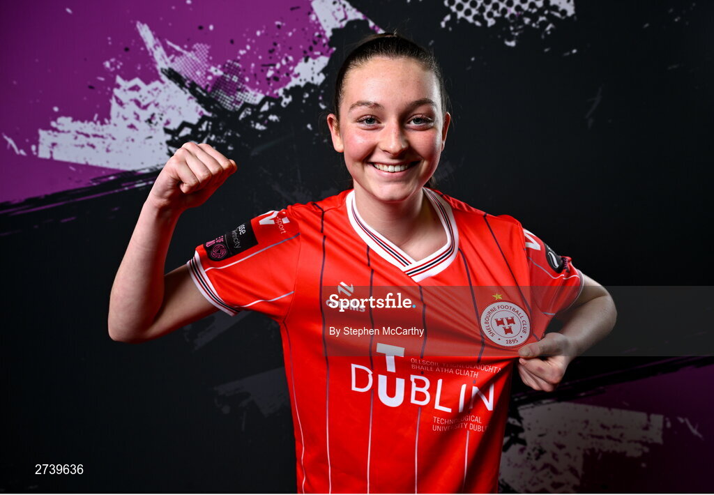 21 February 2024; Hannah Healy poses for a portrait during a Shelbourne FC squad portraits at Tolka Park in Dublin. Photo by Stephen McCarthy/Sportsfile