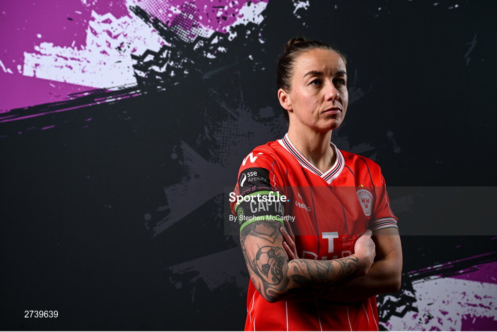 21 February 2024; Pearl Slattery poses for a portrait during a Shelbourne FC squad portraits at Tolka Park in Dublin. Photo by Stephen McCarthy/Sportsfile