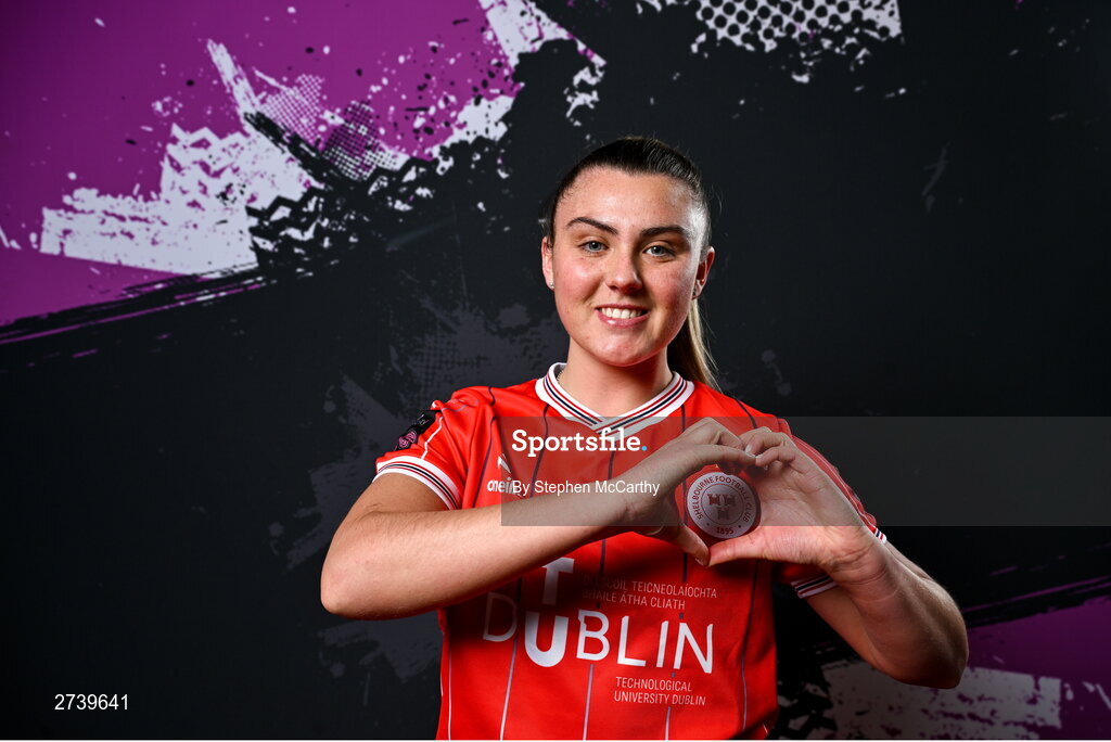 21 February 2024; Mia Dodd poses for a portrait during a Shelbourne FC squad portraits at Tolka Park in Dublin. Photo by Stephen McCarthy/Sportsfile