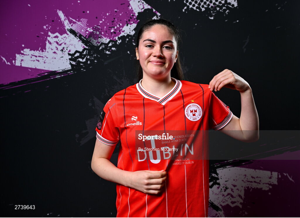 21 February 2024; Katie McCarn poses for a portrait during a Shelbourne FC squad portraits at Tolka Park in Dublin. Photo by Stephen McCarthy/Sportsfile