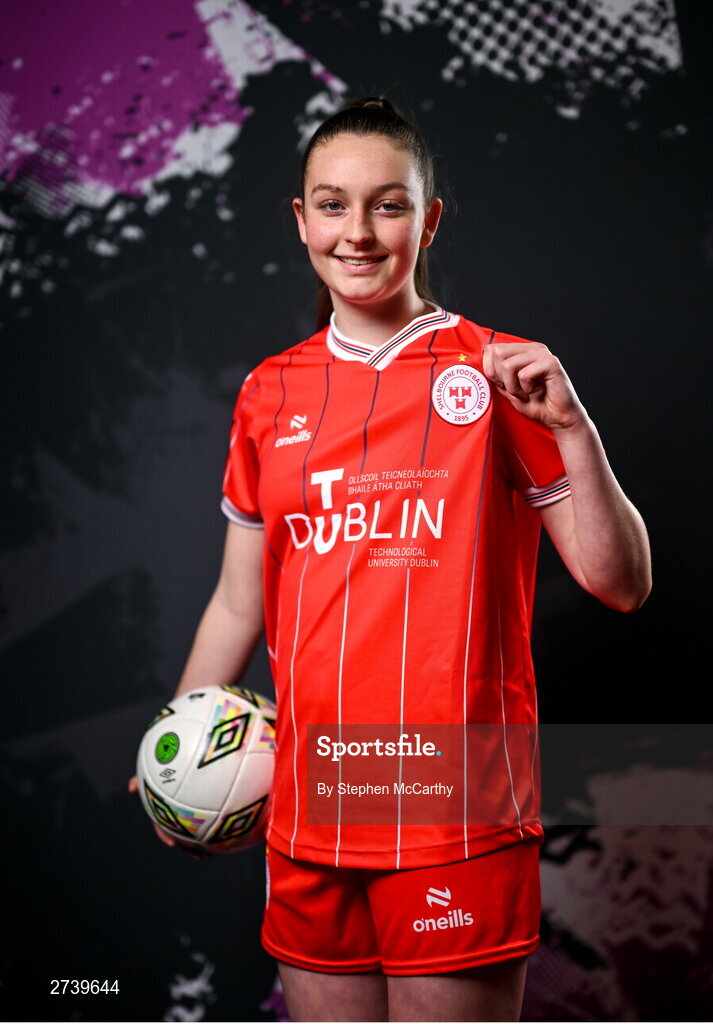 21 February 2024; Hannah Healy poses for a portrait during a Shelbourne FC squad portraits at Tolka Park in Dublin. Photo by Stephen McCarthy/Sportsfile